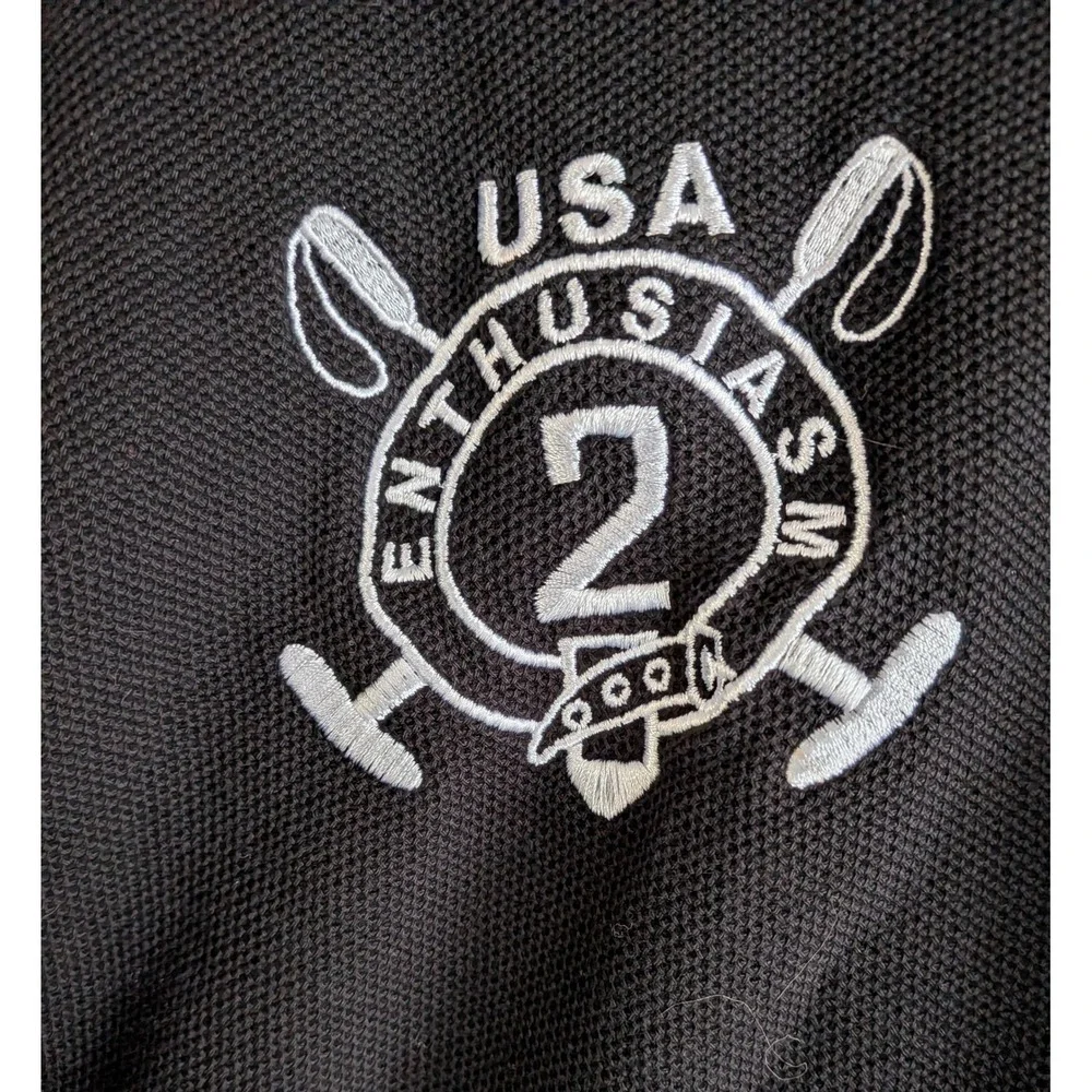 Tusuo Mens USA New York Polo Shirt Black Short Sleeve Embroidered Crest Size L
